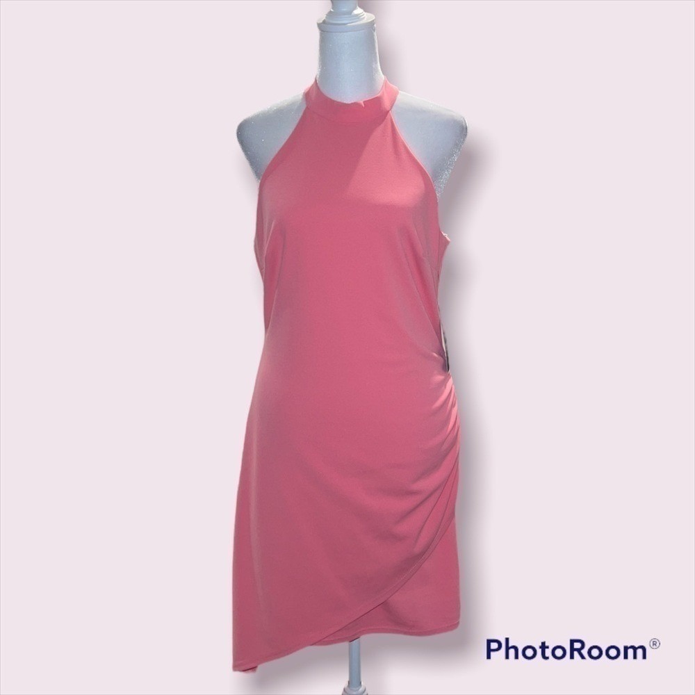 Lulus Heat of the Moment Pink Halter Bodycon Mini Dress Asymmetrical Hem NWT